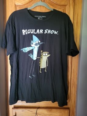 Cartoon Network Regular Show Black Graphic Tee with Blue & Tan Characters